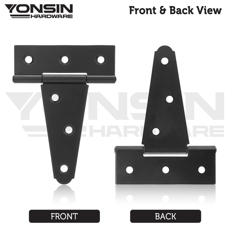 [Australia - AusPower] - 4" T-Strap Shed Door Hinges 2Pcs, Heavy Duty Black Tee Hings for Wooden Fence Gate, Outdoor T Hinges Barn Door Gate Hinges Hardware, Wrought Hinges Hardware, Thickness 2mm 2 4 Inch 