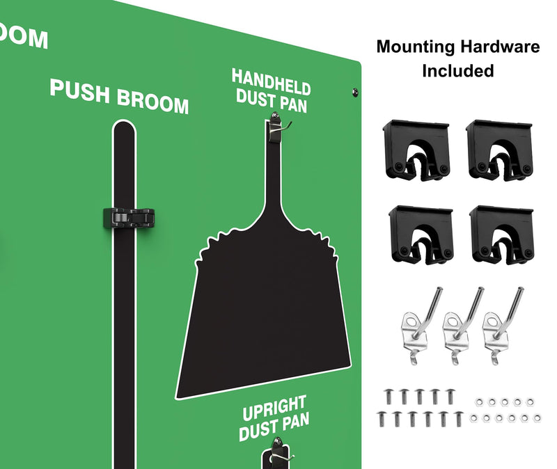 Clean & Sweep 5S Shadow Board/Wall Mount Broom Holder, 68" x 30" Board, 5S Cleaning Station - Board Only, Tools Sold Separately, Made in the USA by AccuformNMC, Green/Black, PSB614GNBK Max-Duty Aluminum