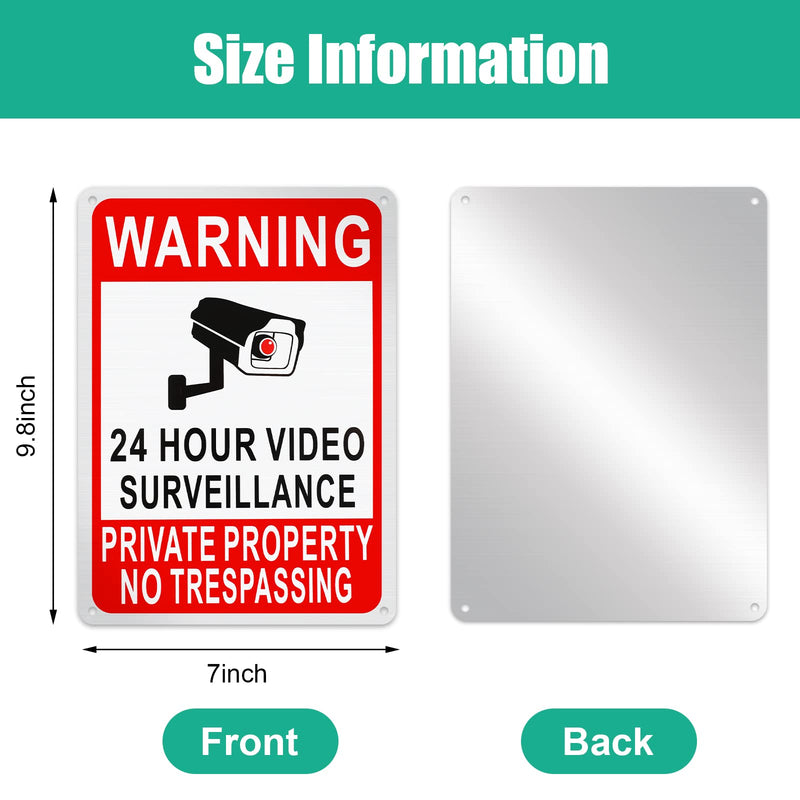 Blulu 16 Pack Private Property No Trespassing Sign 7 x 10'' No Smoking 24 Hour Video Surveillance Sign Reflective Coated Aluminum Warning Plaque for Home Business(Video Surveillance) 7 x 10''