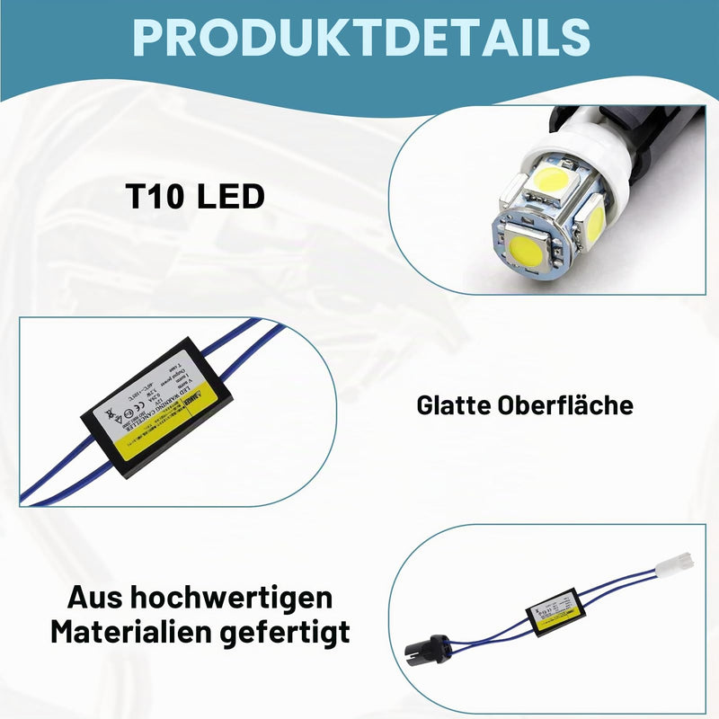 W5W Canbus Resistor - T10 W5W Error Free Solution for Vehicle Lighting, Compatible with Various Models (Pack of 2, Fixed Design)