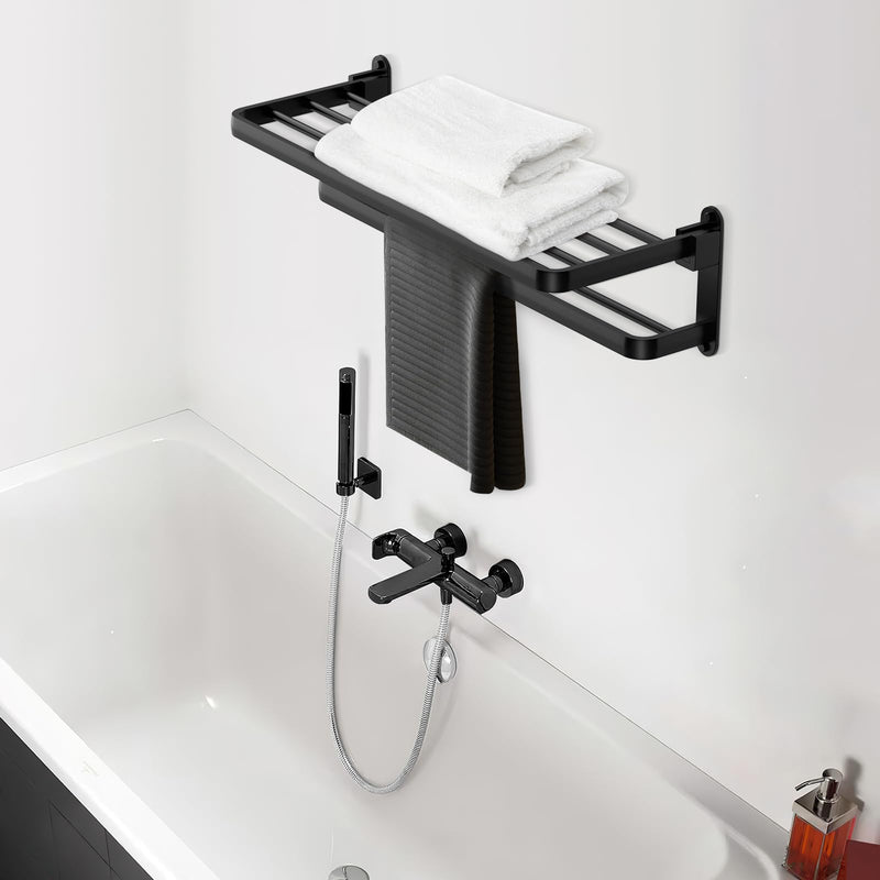 BOZWELL Bathroom Lavatory Towel Rack with Two Towel Bars,16-Inch（40cm） Towel Holder with Shelf BZ305-A (Matte Black) 16 inch (40 cm) Matte Black