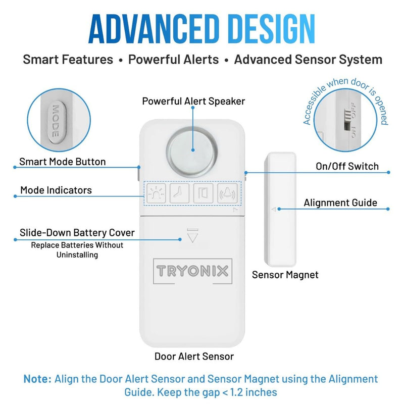 Door Alarms When Opened – 130 dB Loud Door & Window Alarm, 1.2” Wide Gap Sensor, Instant & Delay Alerts, 3 Volume Levels, AAA Batteries Included, Low Battery Alert, 4 Pack