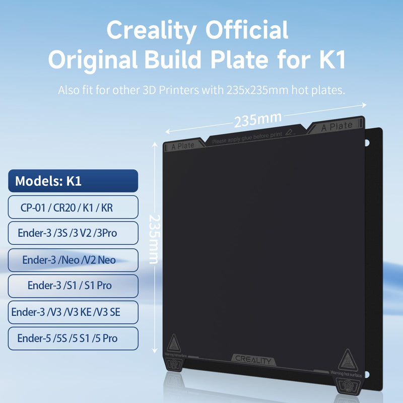 Official Creality K1 Build Plate 235x235m Kit Smooth PEI Sheet Flexible Spring Steel Magnetic 3D Printer Build Plate Set for K1/K1C/Ender 3/3 V2/3 Pro/5/5 Pro/3 Neo/3 V2 Neo