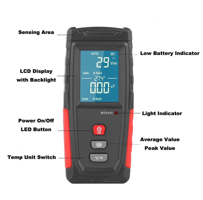 [Australia - AusPower] - EMF Detector, Rechargeable EMF Meter, LCD Handheld Electromagnetic Field Radiation Detector, EF MF EMF Reader for Home Office Indoor Outdoor Ghost Hunting Equipment 