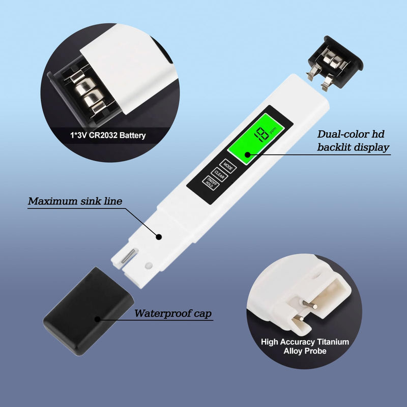 [Australia - AusPower] - 4-in-1 TDS/EC/Temp(°C/°F) Meter | 0-9990ppm Digital Water Tester | Accurate for RO/DI, Aquariums, Drinking Water | Instant Read 
