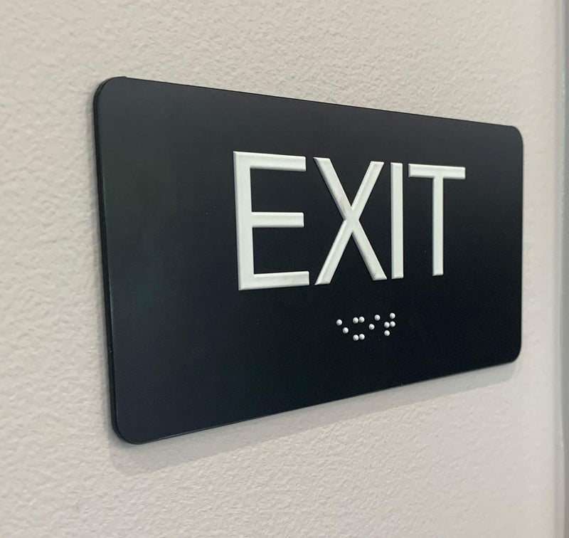 [Australia - AusPower] - ADA Compliant Exit Sign with Braille (6" x 3" Black) 6" x 3" Exit, Black 