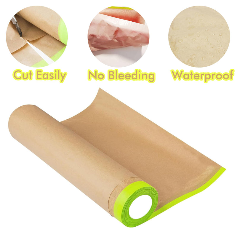 Amonk Paint Masking Paper with Adhesive 18in x 50Ft Pre-Taped Masking Paper for Painting Tape and Drape Painters Paper Roll for Automotive Furniture Wall Protection(2 Rolls)