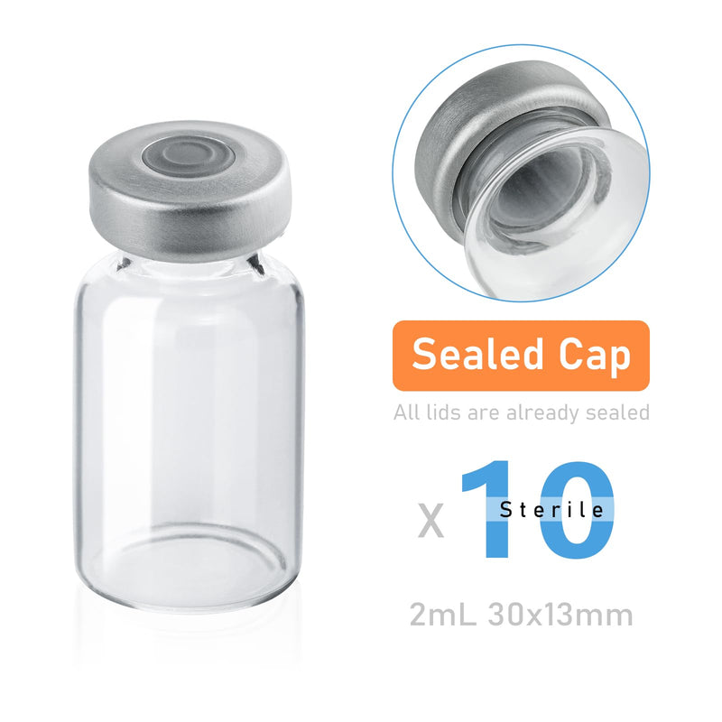 [Australia - AusPower] - 10 Pack 2ml Sealed Sample Vials, Transparent Glass Vials with Self Healing Injection Port (10, 2ML) 10 