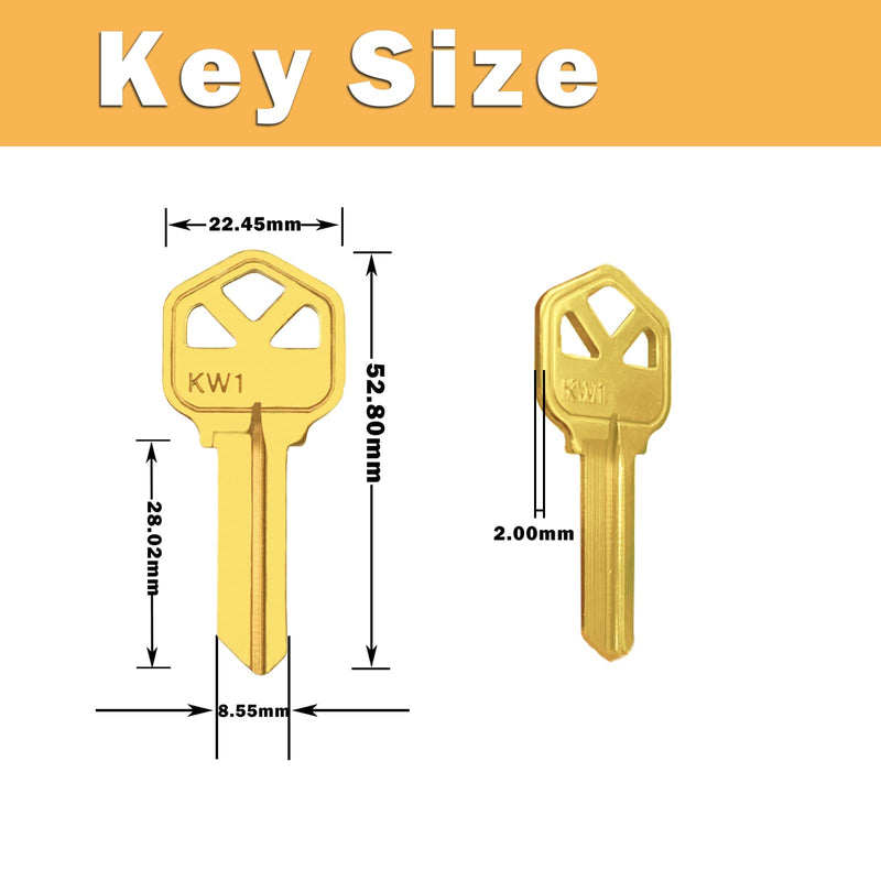 Premium Brass KW1 Key Blanks, Uncut Blank Keys for Residential & Commercial Use, Copper Structures Blank Keys, Pack of 50 KW1-G