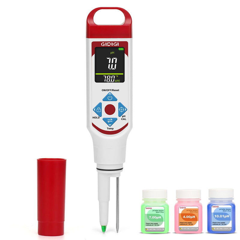 [Australia - AusPower] - Digital pH Meter for Food and pH Cleaning Solution Pocket pH Pen for Fermentation with 4 * 50ml Cleaning Solution and pH Calibration Kits 