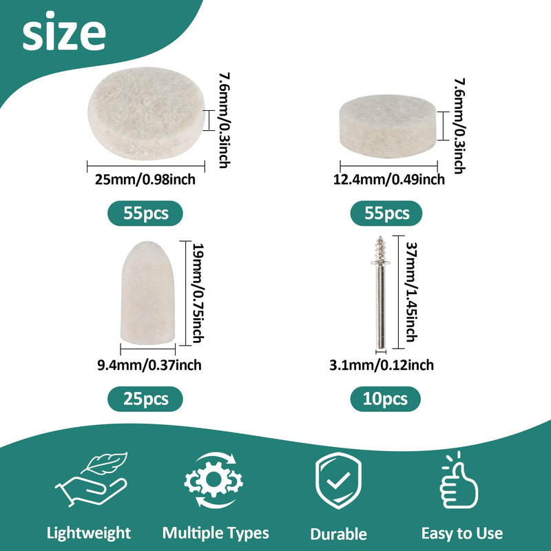 [Australia - AusPower] - Sukh 145PCS Wool Felt Polishing Pad - Felt Buffing Pad Wool Polishing Bits Felt Polishing Buffing Wheel Polishing Buffing Wheel for Polishing Kit with 1/8 Inch Shank for Buffing Wheels 