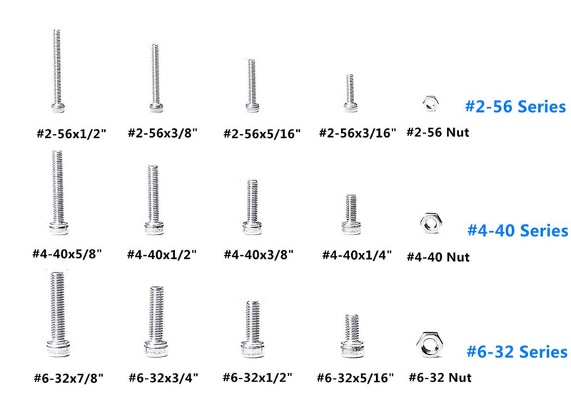 [Australia - AusPower] - 480Pcs #2-56#4-40#6-32 UNC Stainless Steel Hex Socket Head Cap Screws Nuts Assortment Kit #2-56,#4-40,#6-32 