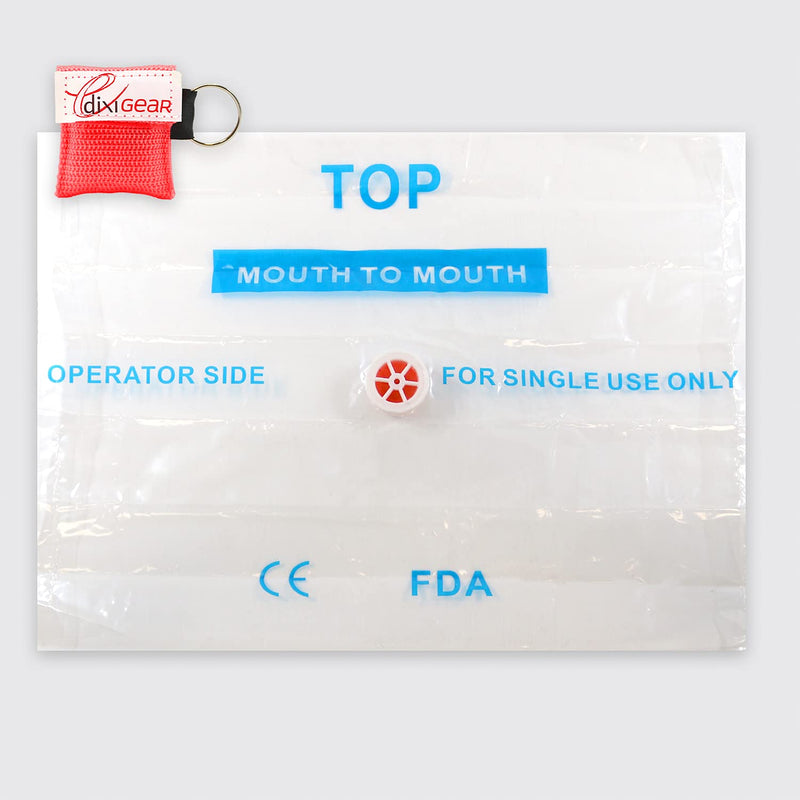 [Australia - AusPower] - Dixie EMS CPR Mask for Pocket or Key Chain, CPR Emergency Face Shield with One-Way Valve Breathing Barrier for First Aid or AED Training, 5 Count - Red 