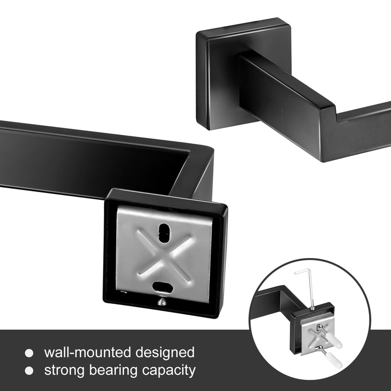 5 Pieces Bathroom Hardware Accessories Set 16 Inch Wall Mounted Towel Bar Set Matte Black Towel Rack Rings Stainless Steel Toilet Paper Holder Bath Coat Hooks 5 Pcs - 16 Inch