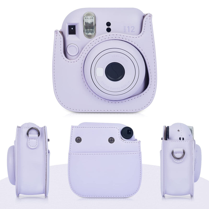 [Australia - AusPower] - Phetium Instant mini 12 Camera Protective Case Compatible with Instax Mini 12 11,PU Leather Bag with Pocket and Adjustable Shoulder Strap(Lilac Purple) Lilac Purple 