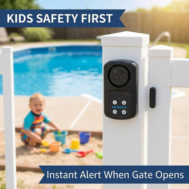 HENDUN Pool Gate Alarm Outdoor Wireless with Remote, 140db Loud, Waterproof Door Alarm Sensor, Kids Safety, Weatherproof Garage Fence Entry Chime (2 Pack) 2 pack