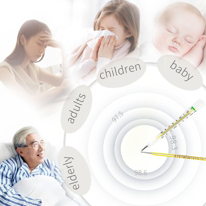 [Australia - AusPower] - ℃&℉ Oral Thermometer for Adults and Kids 2PCS - Glass Basal Body Thermometer - Rectal Body Thermometer for Baby - Non Digital Infrared Thermometer - Accurate Easy Reading by AiBi TECH 
