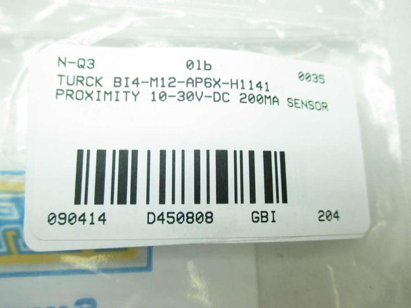 [Australia - AusPower] - TURCK BI4-M12-AP6X-H1141 (4607000), 1 LED, 10-30 VDC, 12 MM SIZE, 4 MM RANGE, 4 PIN, EMBEDDABLE, INDUCTIVE, M12 EUROFAST MALE, NORMALLY OPEN, PARTIAL THREAD, PNP (SOURCING), SENSOR, STANDARD, STRAIGHT 