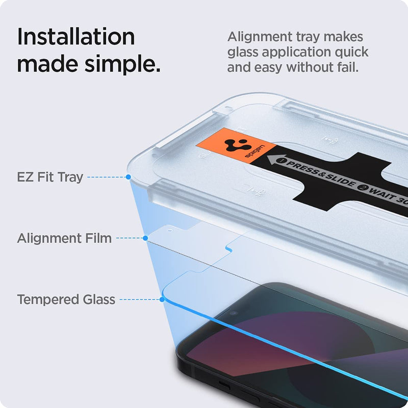 [Australia - AusPower] - Spigen Tempered Glass Screen Protector [GlasTR EZ FIT] designed for iPhone 14 / iPhone 13 Pro/iPhone 13 [2 Pack] 