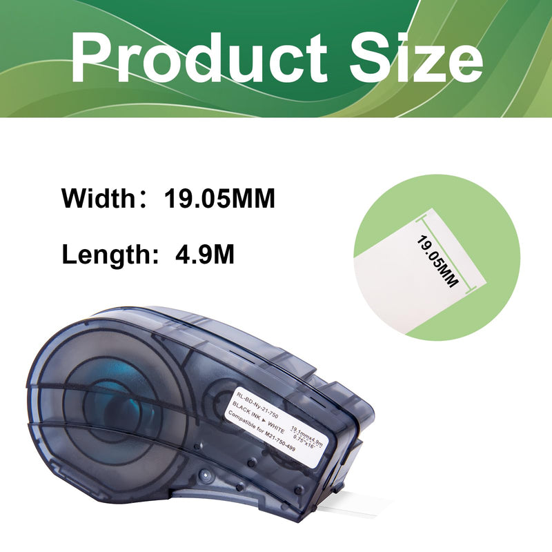 5-Pack Copmpatible with M21-750-499 Cartridge Black on White 3/4 Inch Nylon Cloth Ribbon Label Tape, for Wire and Cable, 0.75 Inch x 16 Feet, Not Compatible with M210 and M211 5-Pack 0.75"(3/4")