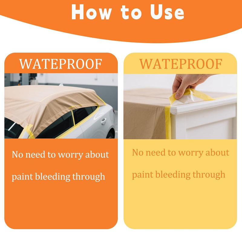Painter's Pre-Taped Masking Paper and Masking Tape in one Kraft Paper 1 Pack 12" Wide x 65 Feet Long