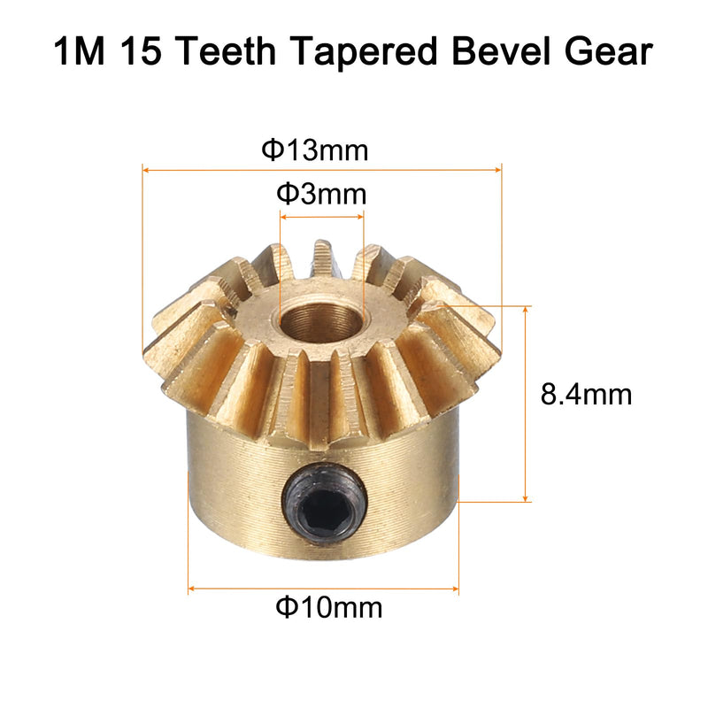 [Australia - AusPower] - uxcell 2pcs Bevel Gear 0.8 Module 1:1 Reduction Rate 15T 3mm Hole Dia Bevel Pinion Gear Brass, 45 Degree Steering Gear for Hardware Mechanical Rotation, Yellow 