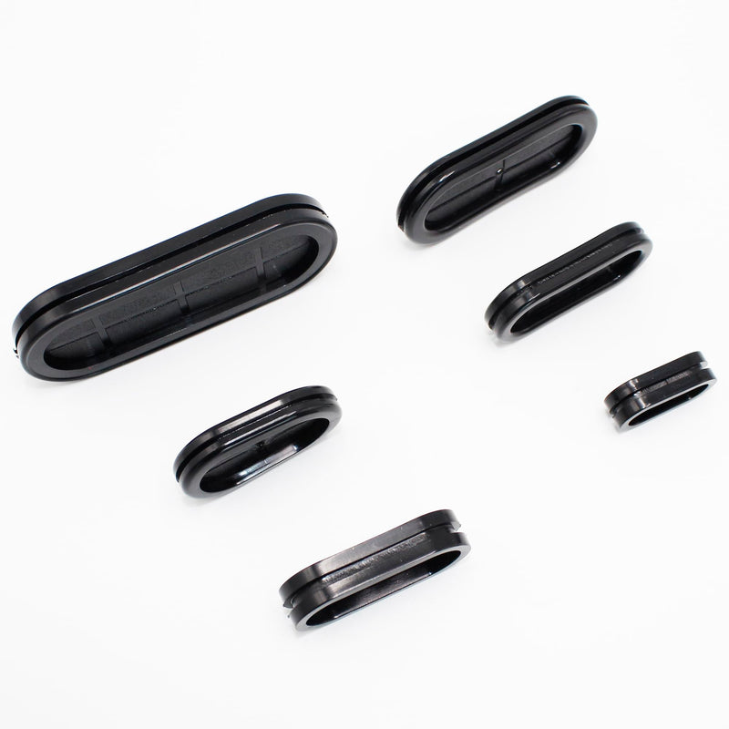 EASYEAH 30 Pcs Oval Rubber Grommets Kit for Wiring 30x85 20x50 20x44 25x40 25x60 13x27 mm Elongated Hole with 1 PC Knife, Double-Sided Closed Firewall Automotive Hole Plugs for Wire Cables Plumbing Black-30Pcs Oval