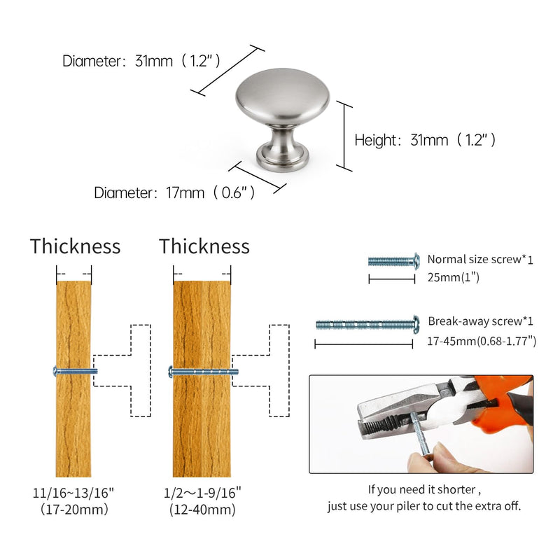 Kitchen Cabinet Knobs Single Hole Knobs-Brushed Satin Nickel Furniture Handle, Drawer Knobs Dresser Handles Modern Cabinet Pulls,10 Pack 10 Pack (Single Hole Knob) Brushed Satin Nickel
