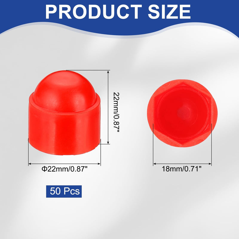 [Australia - AusPower] - PATIKIL 50 Pcs Hex Nut Cover, M12x18x22mm Nylon Screws Bolt Covers Caps Dome Acorn Hex Head Bolt Protection Cap for Screws Nut, Red 
