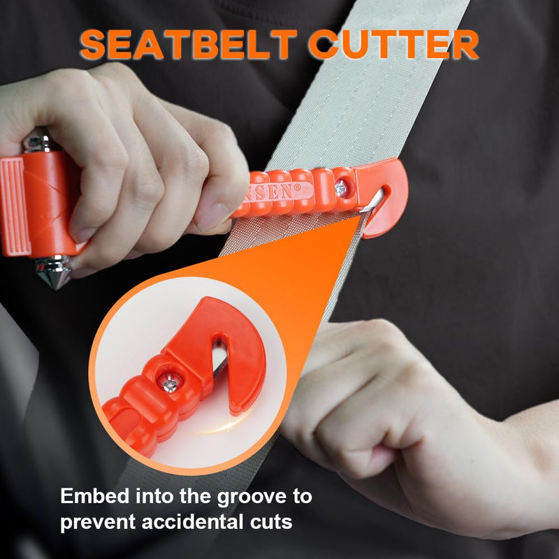 SINSEN Car Safety Hammer, Window Glass Hammer Breaker and Seat Belt Cutter Emergency Escape Tool Auto Car Escape 2-in-1 for Family Rescue & Automotive Escape Tools, Reflective Tape, Set of 4 (T-04) Reflective Red 4 Pack