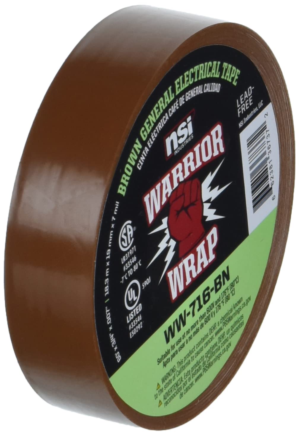 WarriorWrap General 3/4 in. x 60 ft. 7 mil Vinyl Electrical Tape, Brown