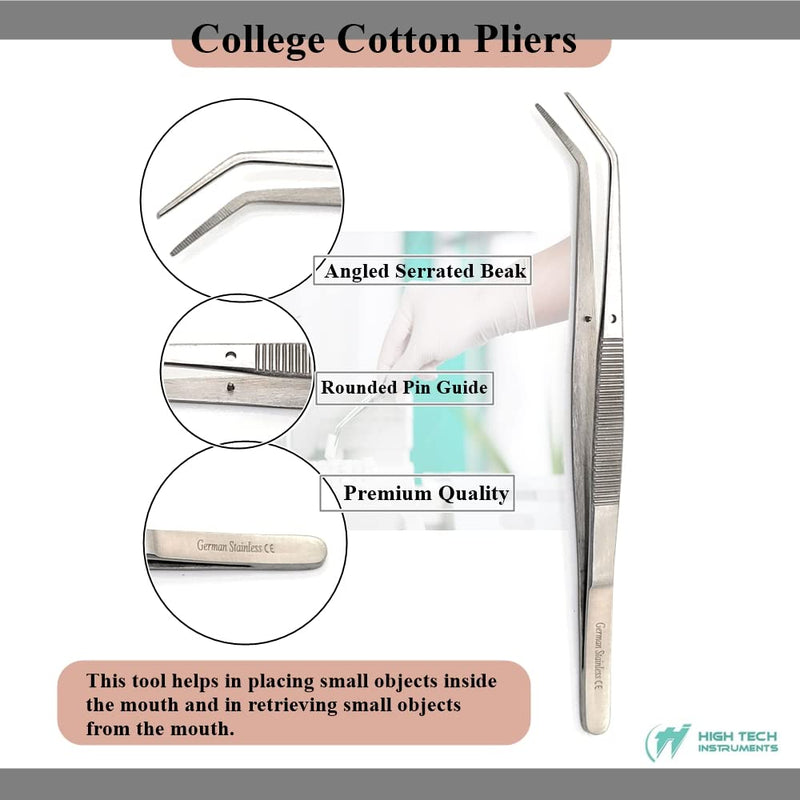 [Australia - AusPower] - College Cotton Pliers Set of 6 with Angled Serrated Beak For Professional & Personal Use Surgical Dental Forceps With Grooved Handle Surface - Made of Stainless Steel for Oral Care with Precision Tips 