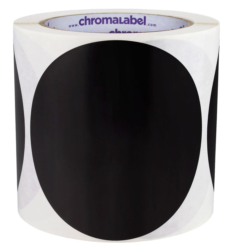 ChromaLabel 4 Inch Round Label Permanent Color Code Dot Stickers, Inventory Labels, 250 Labels per Roll, Black 4"