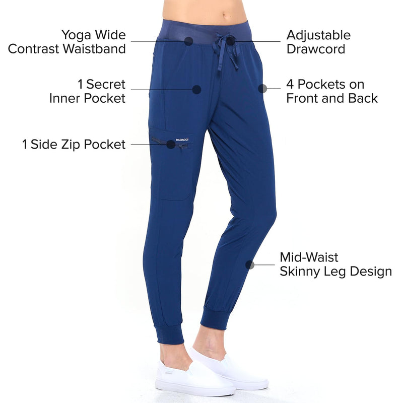 [Australia - AusPower] - Dagacci Medical Uniform Women and Men Unisex 4-Way Stretch Jogger Scrub Set Medium Navy 