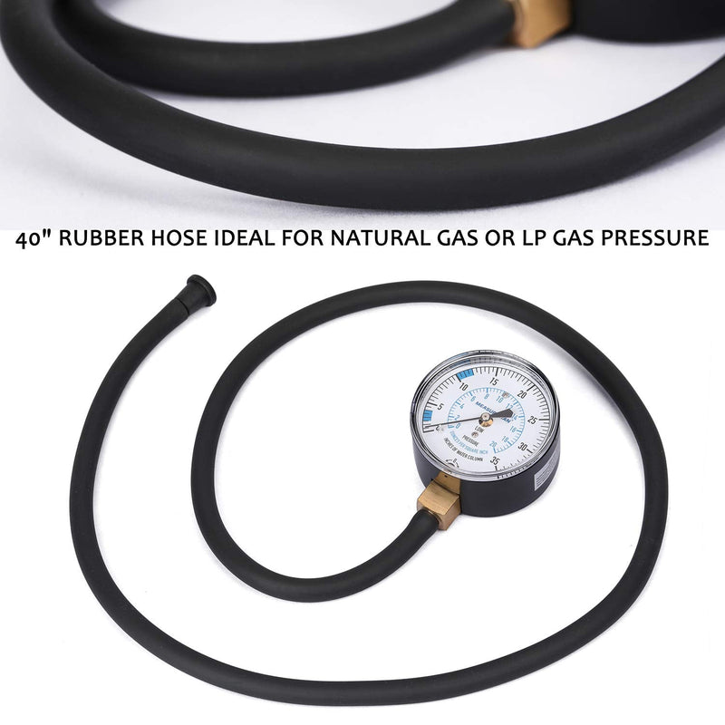 MEASUREMAN Natural Gas or LP Gas Manifold Pressure Test Kit, 0-35 "W.C., 1/4" NPT, 40" Length Hose 0-10inH2O Pressure Test Kit
