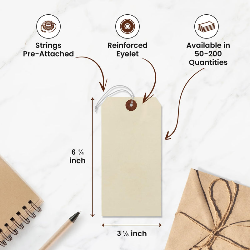 9pt Creme Manila Tag w/String Set of 100 Size #8