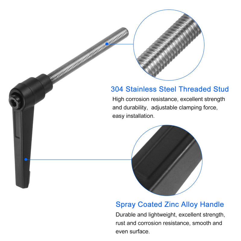 [Australia - AusPower] - uxcell 2pcs Clamping Lever Handles, M8 x 70mm 304 Stainless Steel Threaded Male Stud, Adjustable Handles Locking Quick Release Ratchet Push Button Bolt Knobs, Black 