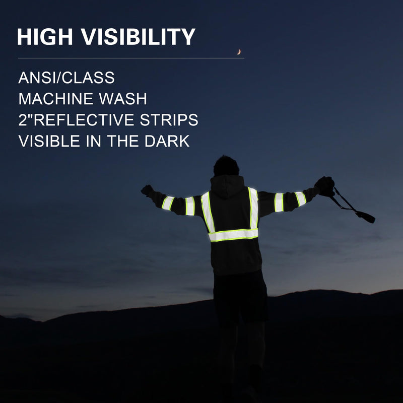 High visibility Hoodie for Men,Class3 Hi Vis Hoodie Pullover，Reflective Hooded Hood,Construction work Safety Sweatshirt with Large front Pocket for Men/Women BLACK,Medium Black01 Medium