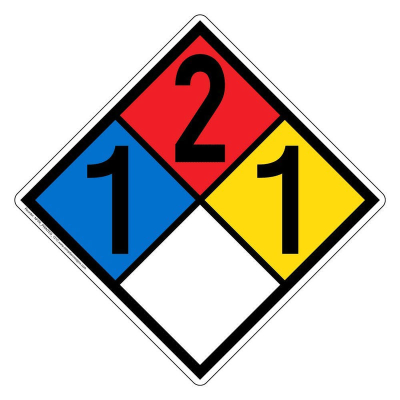 7.5 inch NFPA 704 Placard Diamond, Magnetic Vinyl NFPA Magnet Label 1-2-1-0 for Health, Fire, Reactivity Hazard Identification, Made in the USA by ComplianceSigns 7.5" Diamond