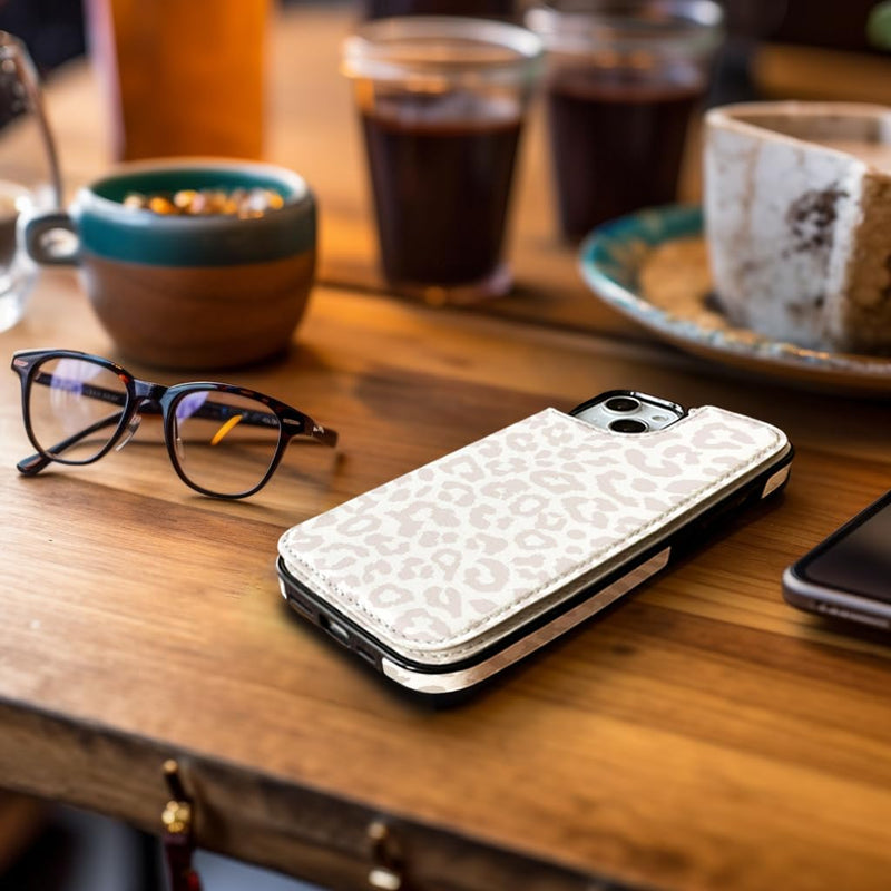 [Australia - AusPower] - uCOLOR Flip Leather Wallet Case Card Holder Compatible with iPhone 13 6.1 iPhone 14 6.1 Women and Girls with Card Holder Kickstand (Beige Leopard) Beige 