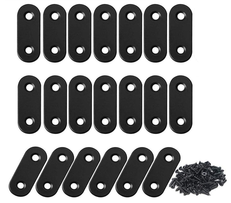 [Australia - AusPower] - Black Flat Straight Brace,20Pcs Metal Mending Brackets Straight Corner Braces Straight Brackets with 40Pcs Screws (Straight 16x36mm, Black) Straight 16x36mm 
