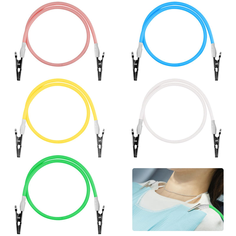 Pack of 5 Bib Holder Clips, Dentist Bib Clips, Silicone Bib Holder Clip, Colored Silicone Clips for Adults, Children, Babies, Elderly People