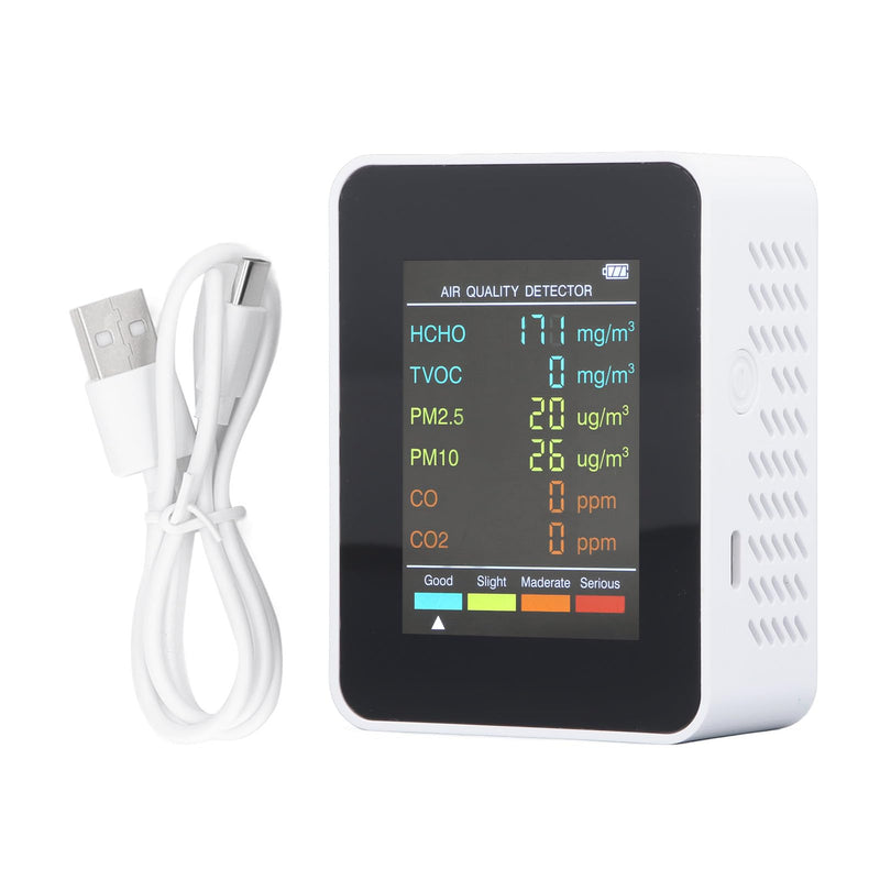 [Australia - AusPower] - CO2 Monitor, Indoor Air Quality Monitor, Portable Air Quality Meter for CO2 TVOC HCHO PM2.5 PM10 Detection, Air Quality Tester for Home (White) WHITE 