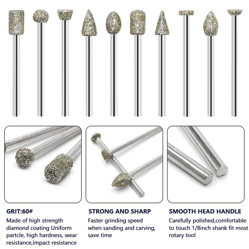 [Australia - AusPower] - Aoyswuz 20 Piece Diamond Grinding Point Set 1/8 Inch Shank Rotary Cutter Drill Milling Tool Set, Diamond Cutter Set for Grinding, Engraving 