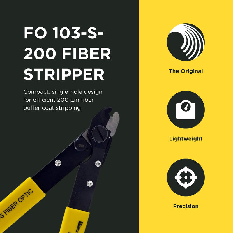 Miller FO 103-S Series Single Hole Fiber Optic Stripper for Working Technicians and Electricians, Safe Cable Tool with V-Shaped Opening, Easily Portable Wire Strippers, 2.72 Ounces