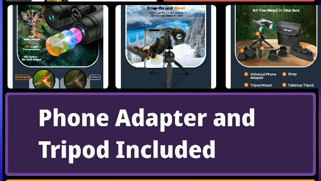 Adorrgon 15x45 High Powered Binoculars for Adults, Phone Adapter and Tripod