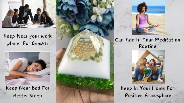 Moldavite Orgone Pyramid – Energy Generator for Healing, Meditation – Spiritual Crystal Decor with Copper, Quartz, Chakra Stones – Reiki Tool & Gift