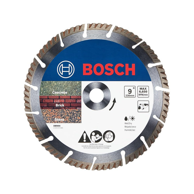 [Australia - AusPower] - BOSCH DB944 9 in. Premium Turbo Segmented Rim Diamond Blade | Smoother, Faster Cuts | Concrete, Brick, Stone | Standard Angle Grinders 9" DIAMETER 