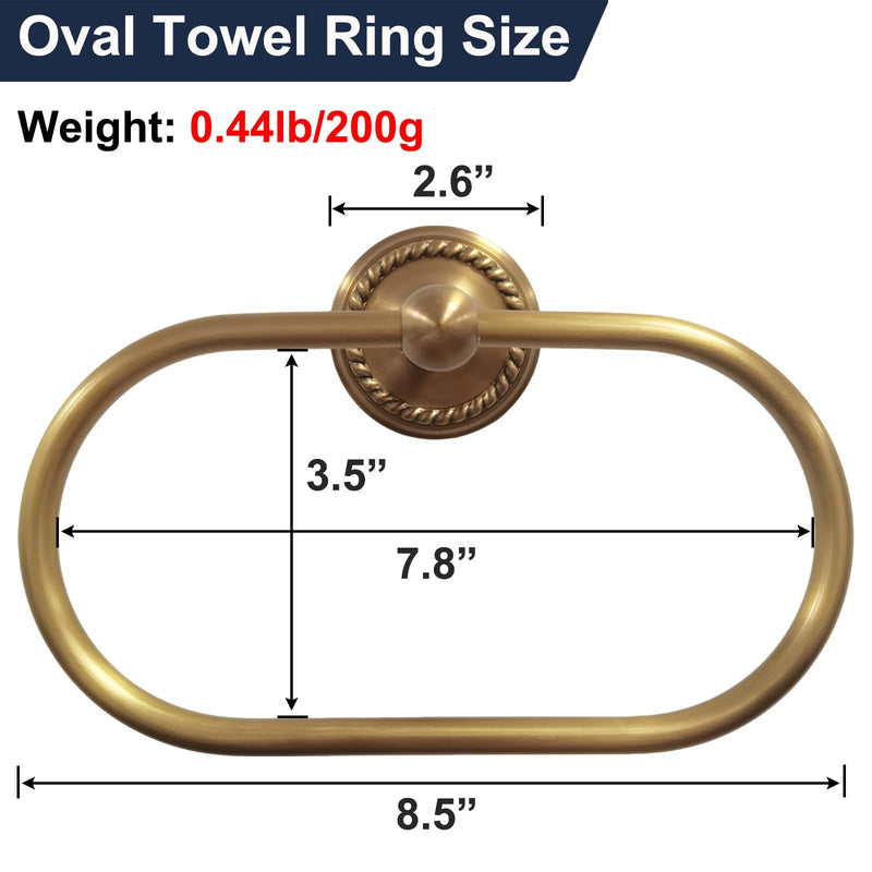 Oval Towel Ring, Antique Brass Towel Holder for Bathroom Wall Mounted | Vintage Gold Hand Towel Ring, Fashion Towel Rack Hanger for Washroom, Kitchen, Washbasin, Entryway