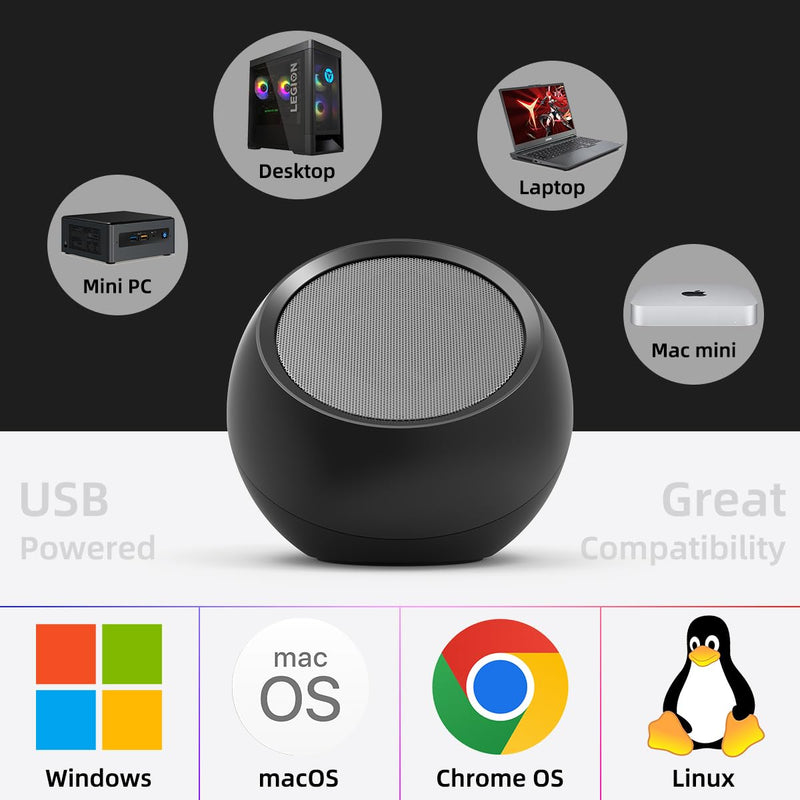 [Australia - AusPower] - [Upgraded] USB Computer Speakers for Desktop PC Laptop | Small Plug-N-Play External Speakers with Crystal-Clear Sound, Loud Volume, Rich Bass, Compatible with Windows/macOS/ChromeOS/Linux – Portable Single 